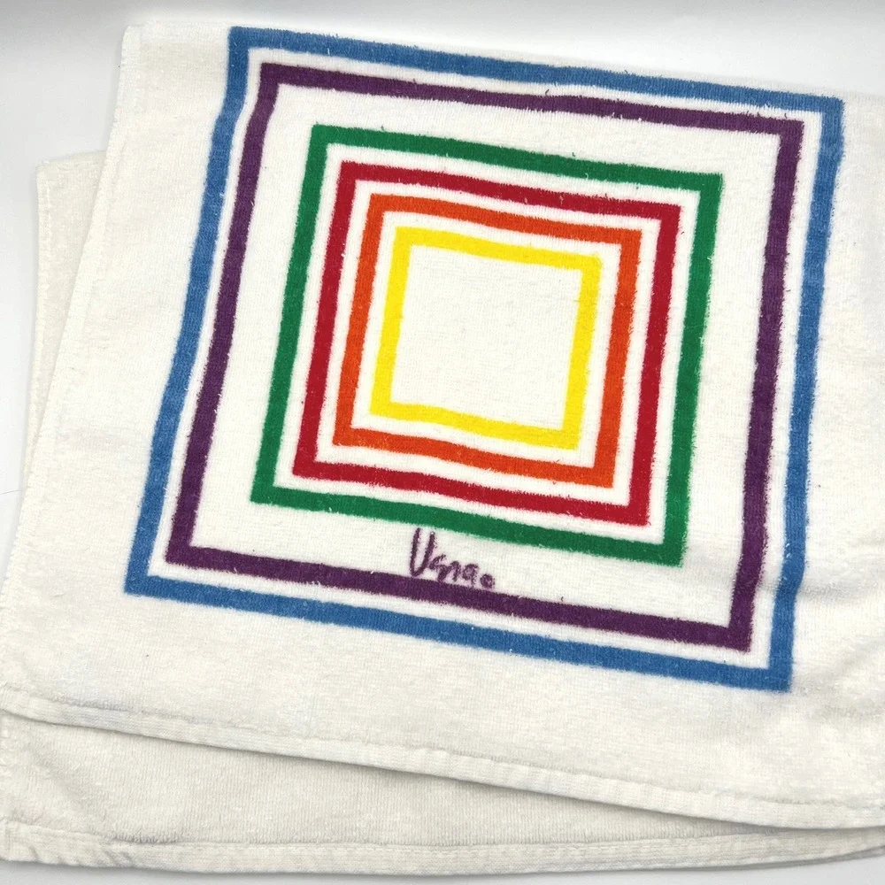 Vintage Set Vera Neumann Hand Towels Rainbow Concentric Squares MCM USA 15x25